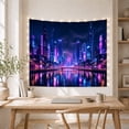 thumbnail image 5 of Neon City Skyline Along a River, Dramatic Digital Art for Cityscape Lovers, Urban Wall Art, Housewarming Gift, Tapestry Wall Hanging for Bedroom, Living Room and Dorm, 5 of 7