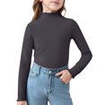 thumbnail image 2 of YOUYEDIAN Girls Ribbed Knit Long Sleeve Top, Mock Neck Shirt with Lettuce Trim, Soft Stretch Base Layer Gray 2-3 Years, 2 of 5