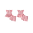 thumbnail image 2 of AceBaby Toddler Baby Girls Summer Outfits, 6M-5TRuffled Sleeve Bow T-Shirt and Shorts  2Pcs Set Clothes, 2 of 9