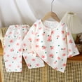 thumbnail image 3 of Ulanda Toddler Baby Girl Cotton Linen Button-up Pajamas Bear Print Long Sleeve Kid Sleepwear PJs Set (Watermelon Red, 9-10 Years), 3 of 4