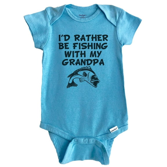 I'd Rather Be Fishing With My Grandpa Funny Baby Bodysuit (Blue), 0-3 Months