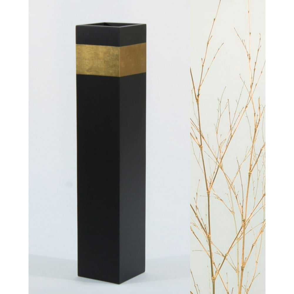 Green Floral Crafts 28" Tall Square Black Floor Vase Gold Accent