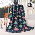 thumbnail image 2 of Dark Blue Colorful Dinosaur and Flower Pattern Blanket,Comfortable Soft Flannel Throw Blanket,All Season,Warm Lightweight Blankets for Sofa Bed Couch Living Room Chair,60"x80", 2 of 4