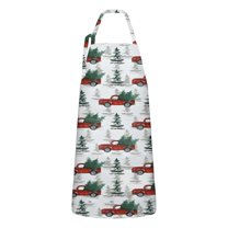 Red Christmas Truck and Tree Apron-Garden Aprons for Women with Pockets-Cotton Linen Waterproof Kitchen Cooking Gardening Aprons Adjustable for Kitchen,Cooking,BBQ and Salon 32"x27"