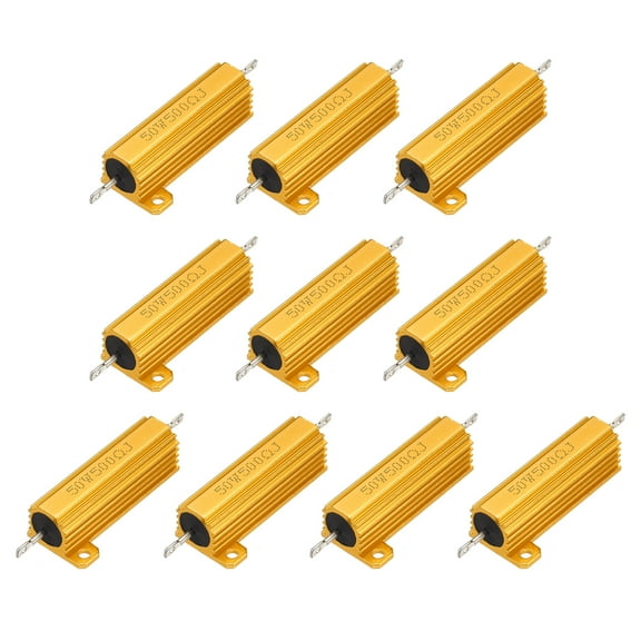 10pcs 50W 500 Ohm 5% Aluminum Housing Case Resistor, Wirewound Resistors Screw Tap Chassis Mounted, Gold