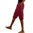 thumbnail image 2 of Yourumao Linen Cargo Shorts for Women Elastic Waist Cinch Bottom Shorts Solid Lightweight Knee Length Trousers Leisure Summer Pants, 2 of 7