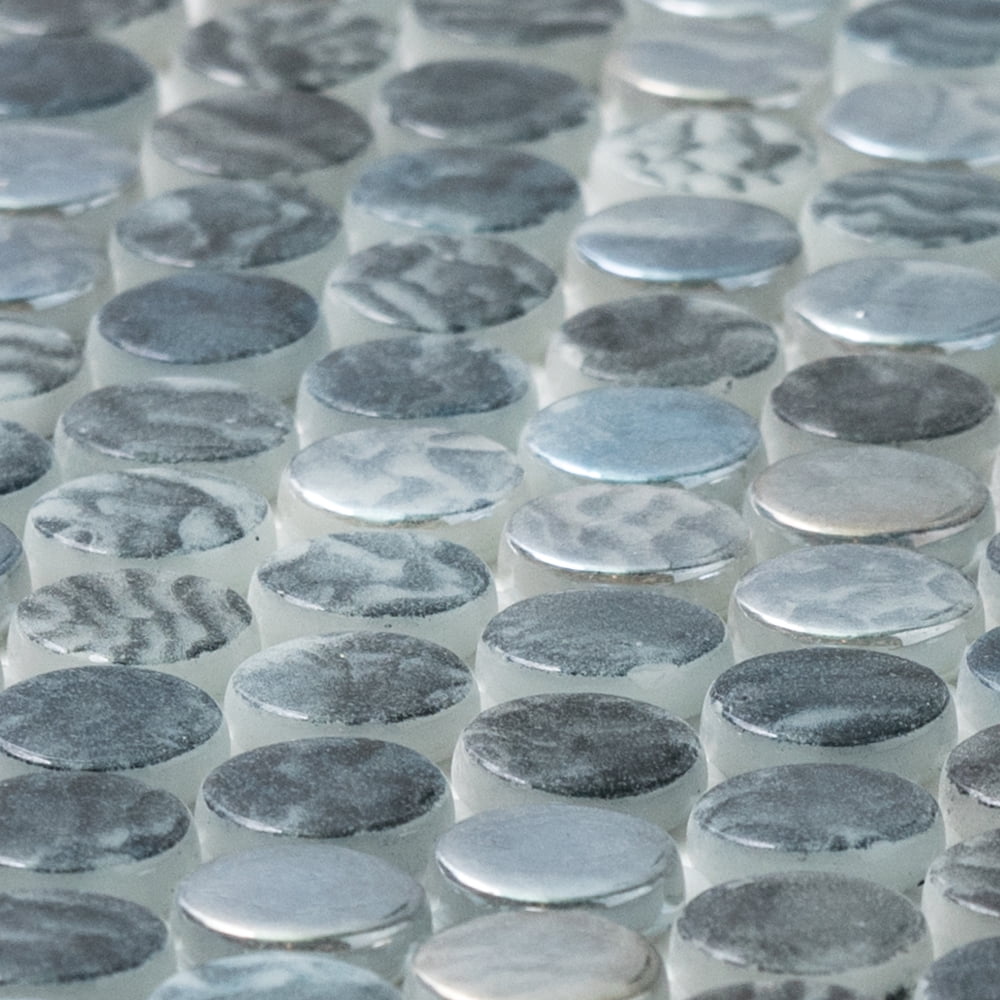 The Tile Life Eterna Penny 1" x 1" Arrecife Iridis Grey Glass Round Mosaic Floor and Wall Tile 1 Sheet