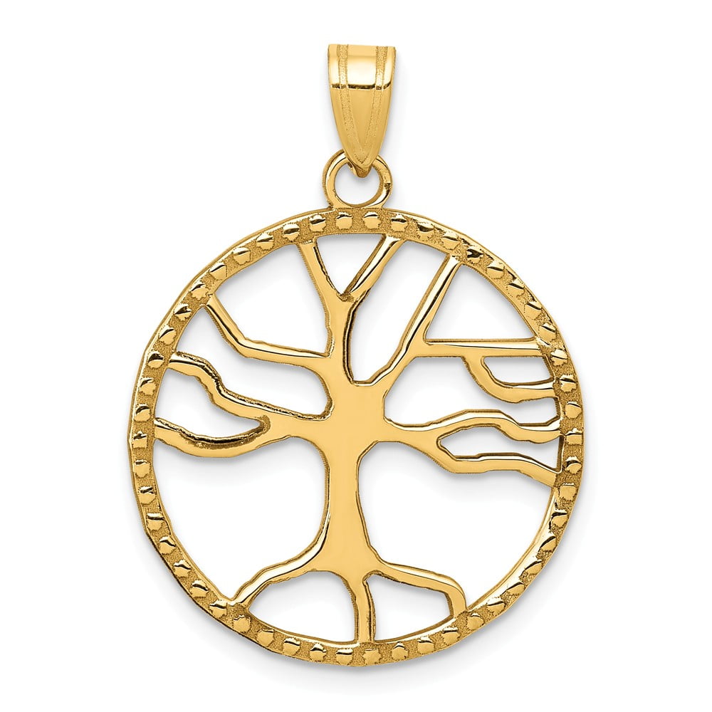 Real 14kt Yellow Gold Tree of Life in Round Frame Pendant; for