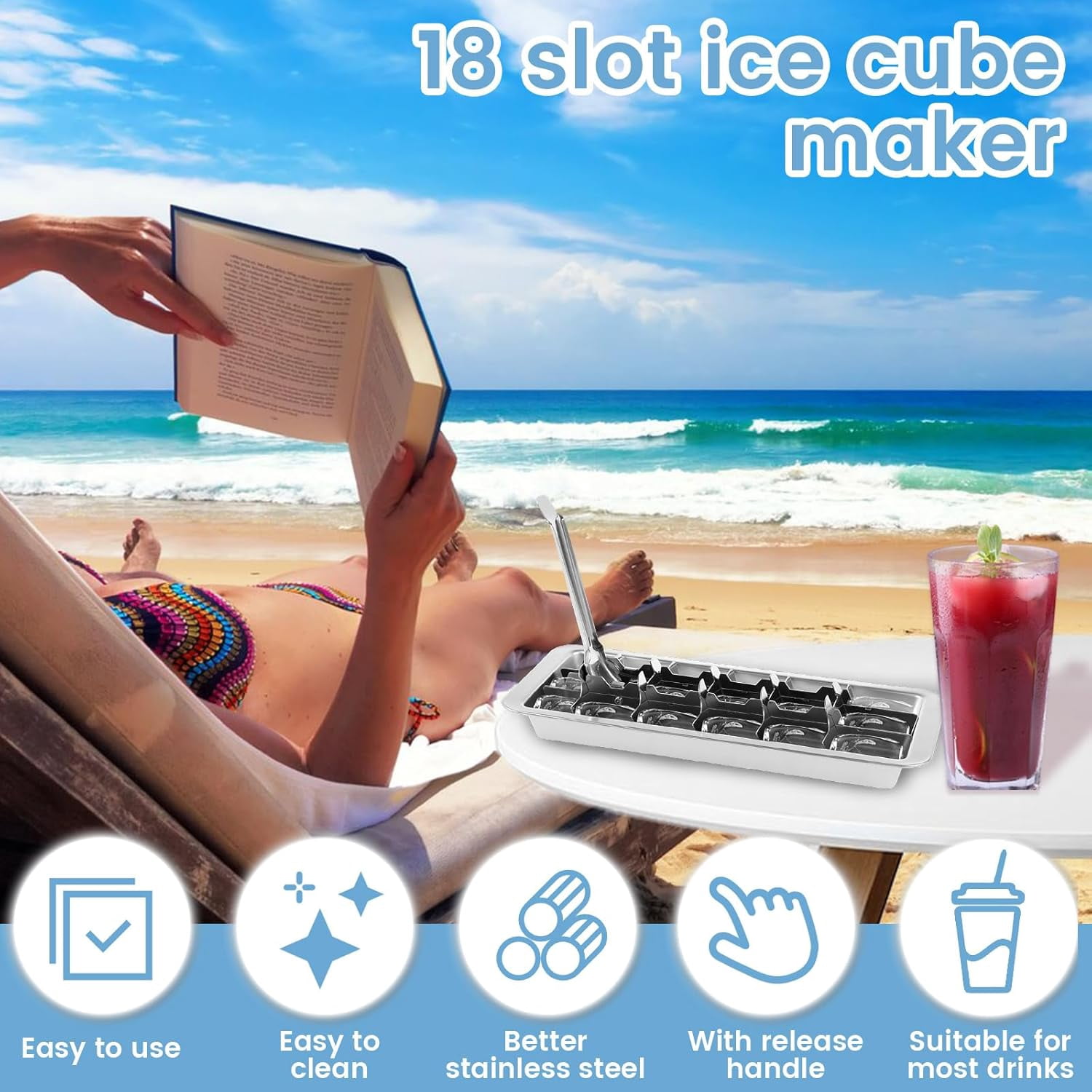 Stainless Steel Ice Cube Tray 18 Slot Removable Ice Cube Maker with Handle Easy to Release Ice Cube Tray Efficient Ice Cube Maker Reliable Ice Cube Tray for Ice Cubes