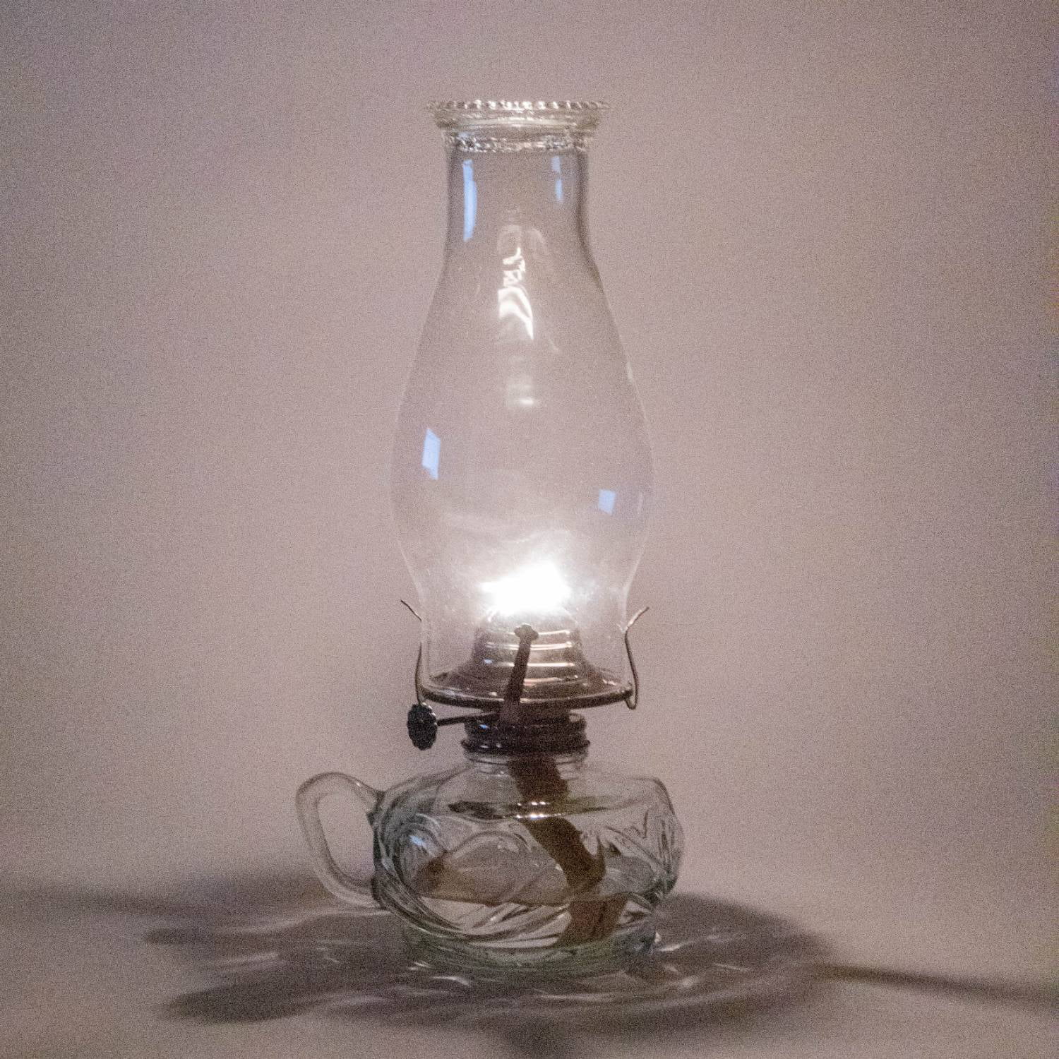 Rayo Chamber Oil Lamp, Portable with Finger Hold, Glass Font and Chimney, 12 in Tall