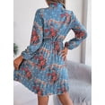 thumbnail image 6 of EASYBRAUS Women Floral Chiffon Pleated Midi Dress V Neck Long Sleeve Spring Summer Dress, 6 of 7
