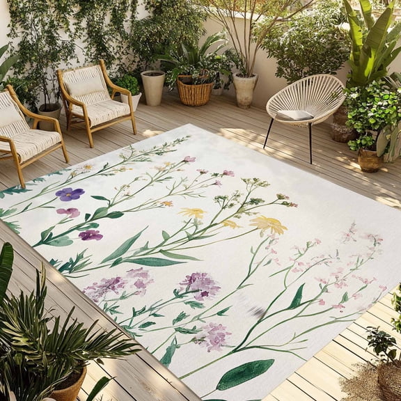 Fsddascl Farmhouse Botanical Floral Outdoor Rug for Patio/Deck/Porch, Non-Slip Large Area Rug 4 x 6 Ft, Spring Flowers Vintage Indoor Outdoor Rugs Washable Area Rugs, Reversible Camping Rug Carpet