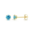 thumbnail image 3 of Tilo Jewelry 14K Yellow Gold Blue Round Stud Post Earrings with Cubic Zirconia CZ Birthstone | December-Blue Topaz | Women, Men, Unisex, 3 of 11