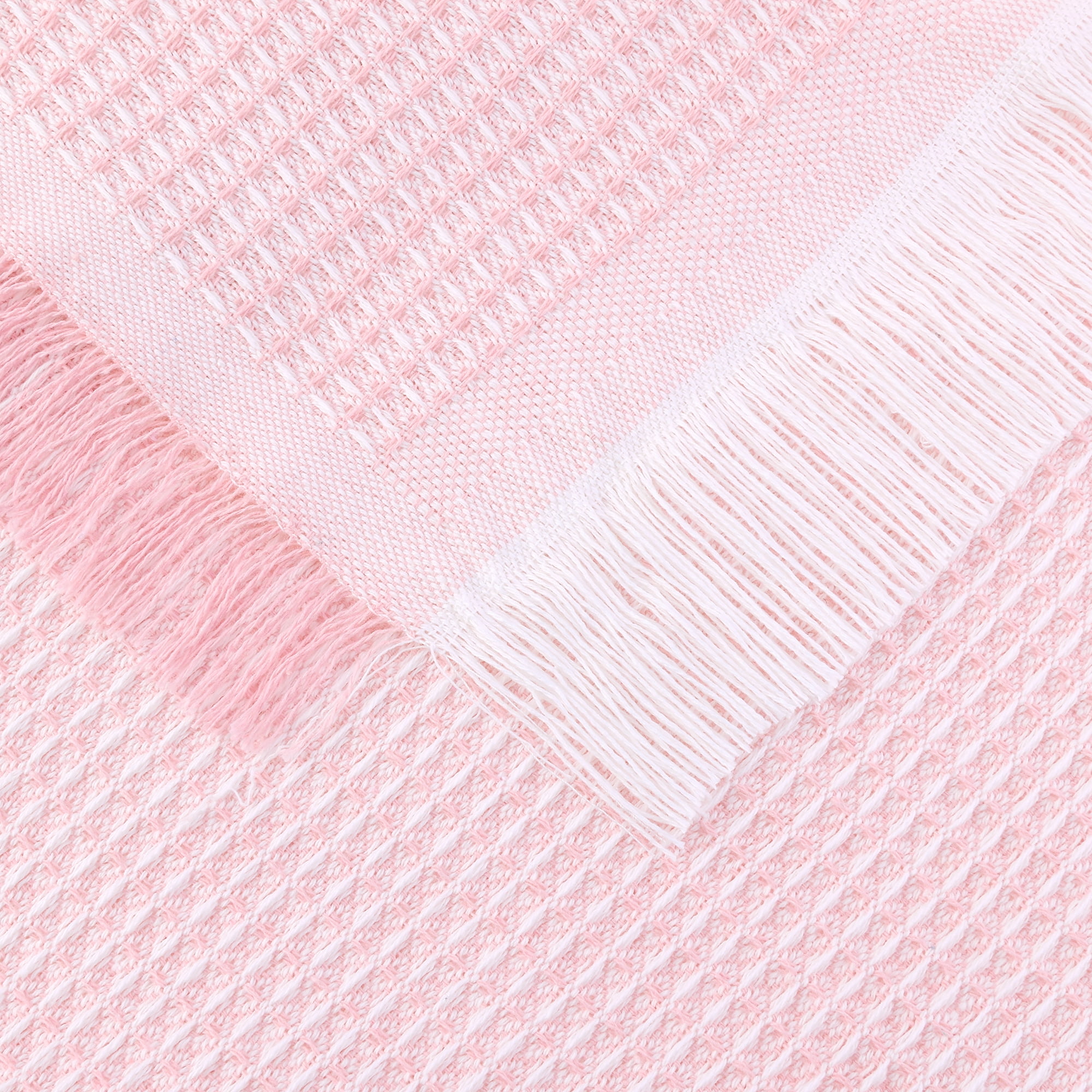 Unique Bargains Rectangle Cotton Linen Table Cover with Tassels for Dining Table Pink 71"x71"