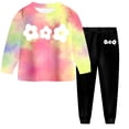 thumbnail image 2 of 4-5 Years Child Little Girls Clothes Set Ribbed Cotton Shirt Tops Plaid Long Pants 2pcs Kids Toddlers Outfits Tie Dye Long Sleeved Pants Girls Pink Tracksuit, 2 of 6