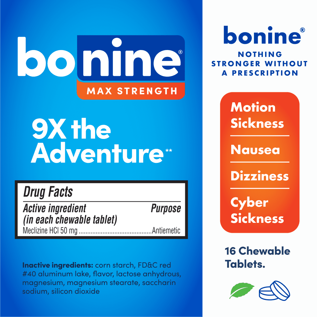 Bonine Max Strength Motion Sickness & Nausea Relief, Chewable Tablets, Peppermint, 16 ct
