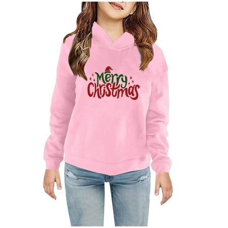 

Geire Children Christmas Plus Velvet Hooded Sweatshirt Stylish Printed Long Sleeve Crew Collar Top Loose Pullover Sweatershirts for Boys & Girls