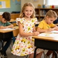thumbnail image 3 of Lanbubble Toddler Girls Back to School Dress Flutter Sleeve Casual Dresses Pencil Print Sundress For 3-7 Years, 3 of 9