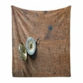 thumbnail image 1 of Compass Soft Flannel Fleece Throw Blanket, Nostalgia with Opened Old Navigation Tool on Grunge Wooden Backdrop, Cozy Plush for Indoor and Outdoor Use, 60" x 80", Fawn Pale Caramel, by Ambesonne, 1 of 6
