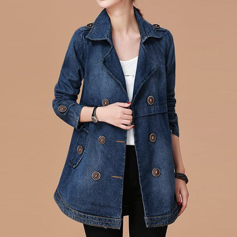 Women's Casual Loose Demin Trench Coat Outwear Jacket | Walmart Canada