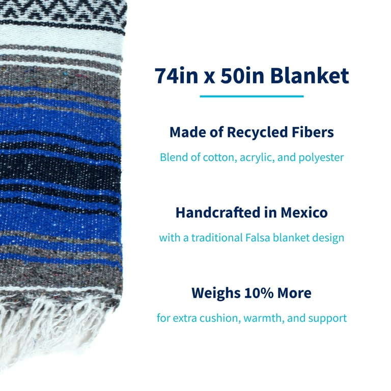 La Montana 10 Pack Mexican Blankets 74 x 50 Yoga Blankets Cobalt Blue Charcoal White