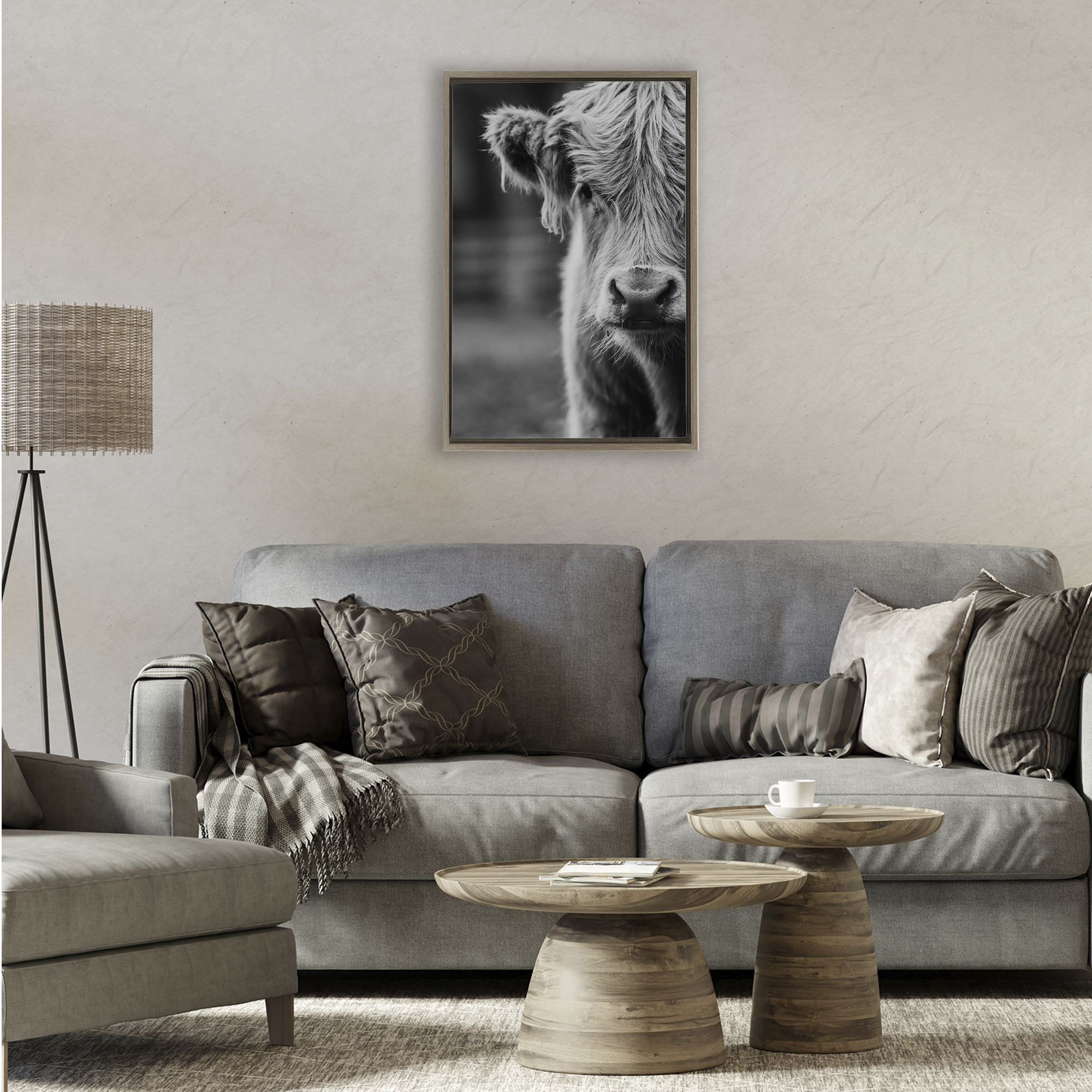 Baby Cow Face Brown Framed Floater Canvas Wall Art, design by Amy Carroll