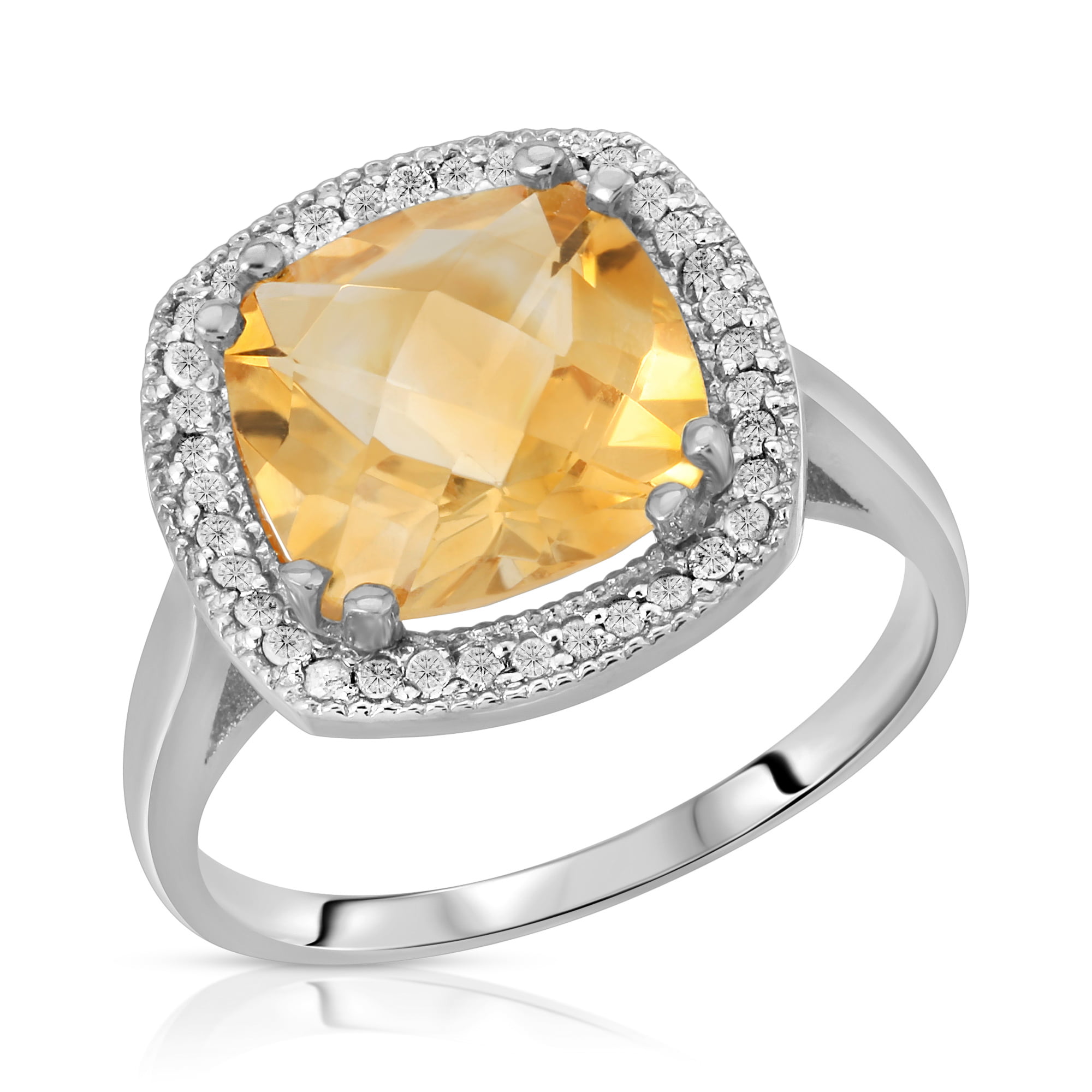 Galaxy Gold 14K Solid White Gold Cushion Cut 3.8 CTW Ring with Natural  Diamonds and Natural Citrine (10.5)