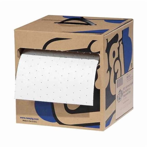 Pig Sorbent Roll, 9 gal, 10 in x 100 ft, Oil, White, 2 PK MAT427