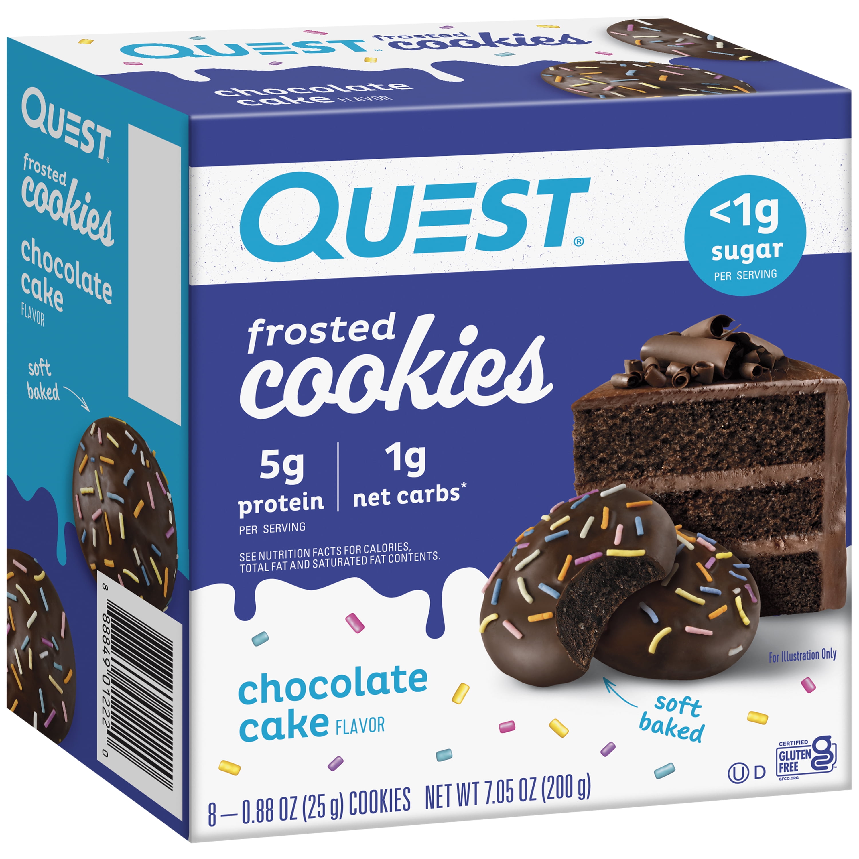 Quest Frosted Protein Cookies, Soft Baked, Low Sugar, Chocolate Cake, 8 Ct