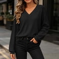 thumbnail image 4 of Otvok V‑Neck Loose Pullover Shirt, Women Waffle‑Textured Drop‑Shoulder Long‑Sleeve Casual Top, 4 of 7