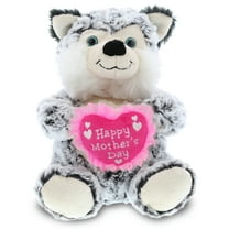 DolliBu Happy Mother's Day Super Soft Plush Sitting Husky Dog Figure - Cute Stuffed Animal with Pink Heart Message for Best Mommy, Grandma, Wife, Daughter - Cute Pet Dog Plush Toy Gift - 9" Inches