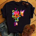 thumbnail image 3 of T-shirt Femme Imprimé Mode Fleur Papillon Manches Courtes Décontracté Haut Graphique, 3 of 7