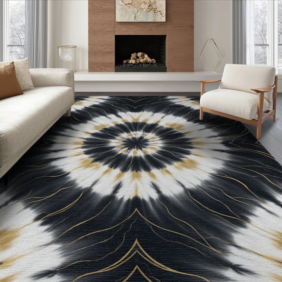 ODIKA 8'x10' Washable Area Rug Marbled Abstract Swirling Contemporary Smalltan for Dining Room, Large Office, Lounge, Non-Slip Chair-Friendly Mat