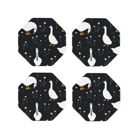

Junzan Fashionable Goose Print Coasters for Drinks - Leather Coasters Set of 4 for Coffee Table for Housewarming/Kitchen/Bar/Decor-Octagon