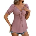 thumbnail image 2 of iHengLiXing Tops for Women Plus Size Womens-neck Solid Blouses And Short Sleeve Drawstring Shirts And XXL Pink, 2 of 6