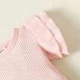 thumbnail image 6 of Kucnuzki Newborn Newborn Baby Girl Clothes Romper Shorts Set Fly Sleeve Pure Color Casuak Rompers Top Elastic Floral Mesh Panel Shorts Headband 3PCS Set Pink, 6 of 9
