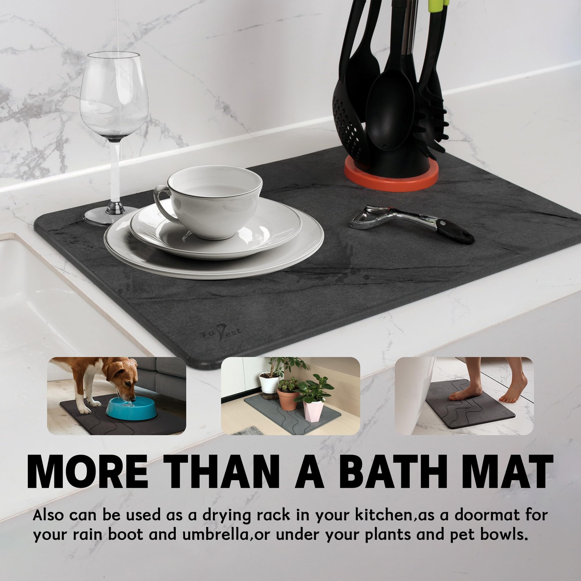Stone Bath Mat, Diatomaceous Earth Fast-Drying & Absorbent Shower Mat, Non-Slip Diatomite Bathroom Floor Mat for Bathtub(23.6''×15.4" Gray Marble)
