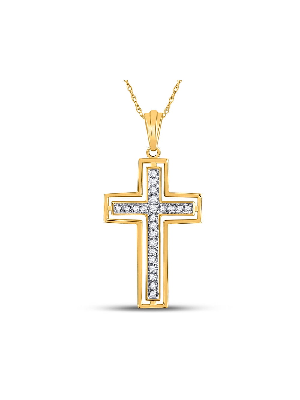 10kt White Gold Womens Round Diamond Vertical Cross Religious Pendant 1/12 Cttw 
