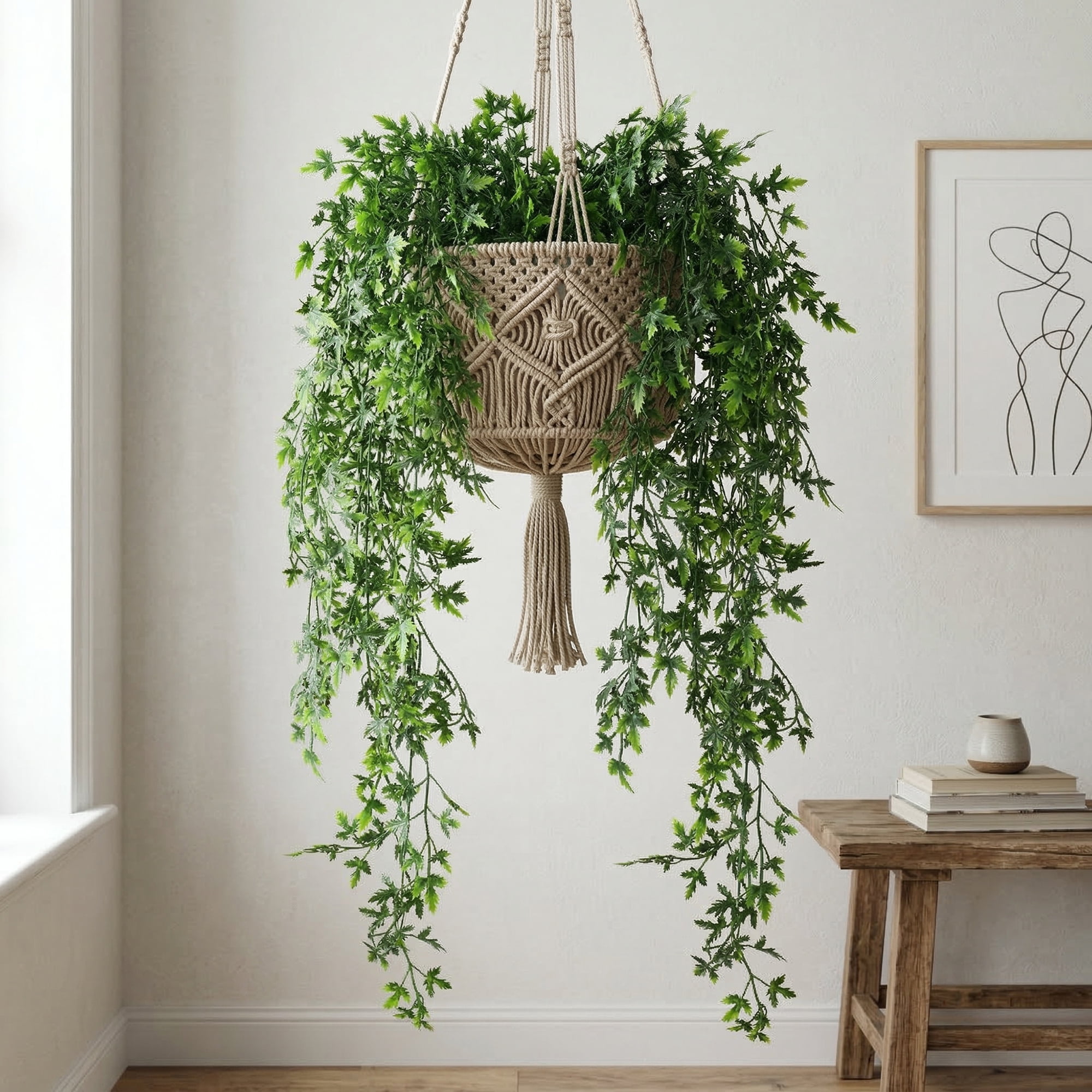 Unique Bargains 4Pcs Artificial Hanging Plants Faux Eucalyptus 31" Green Maple Leaf
