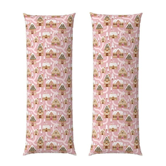 Lsque Gingerbread Houses Pink Wonderland Body Pillow Case Cover,Ultra-Soft Microfiber Bed Pillow Cases 20x54 inches,Elegant Bedding,Breathable Durable Pillow Cover with Envelope Closure