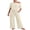 03-C-Beige, variant on Women's 2 Piece Pajama Set Off-Shoulder Short Sleeve Top And Wide Leg Lounge Pants Soft Cozy Sleepwear Loungewear Light Gray L