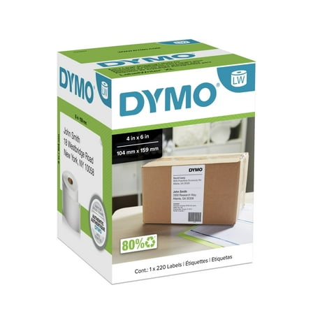 DYMO Authentic LW Extra-Large Shipping Labels, DYMO Labels for LabelWriter 5XL and 4XL Label Printers Only, White, 4" x 6", 1 Roll of 220