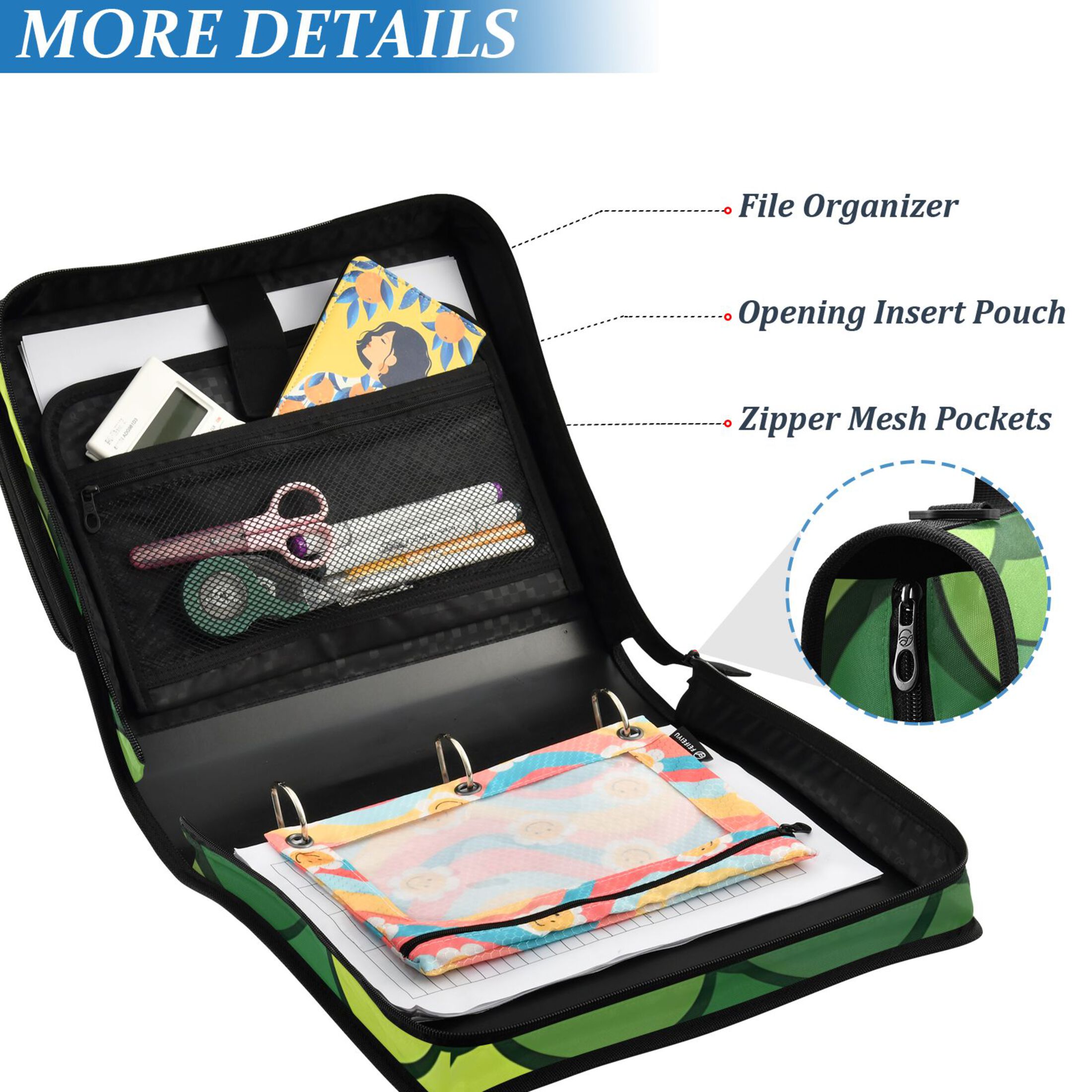 ALAZA Zipper Binder Green Scales 3 Ring Trapper Keeper File Folder Organizer Bag