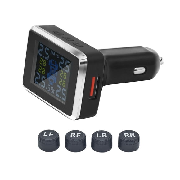 Sistema de presión de neumáticos para automóvil con 4 monitores externos y pantalla LCD digital con alarma.