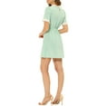thumbnail image 3 of INSPIRE CHIC Women's Ruffle Neck Contrast Panel Color Vintage Short Sleeve Dresses M Green, 3 of 7