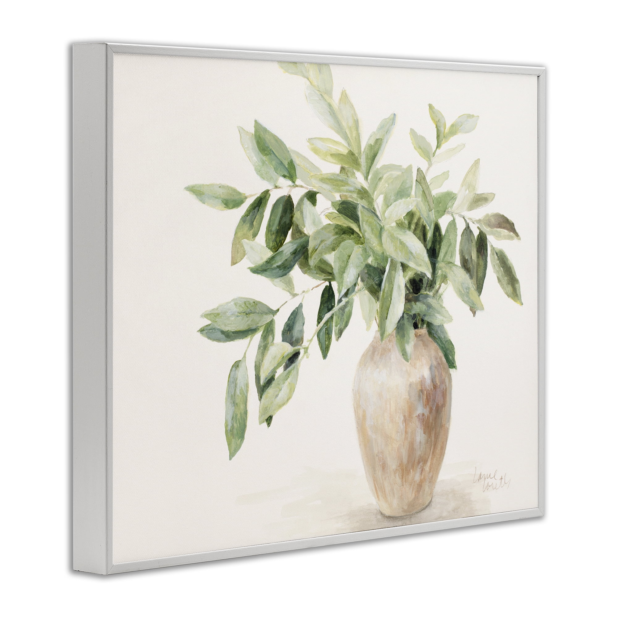 Stupell Industries Ivy Potted Plant Botanical & Floral Painting White Framed Art Print Wall Art, 14 x 11