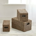 thumbnail image 2 of mDesign Woven Seagrass Home Storage Basket with Lid, Set of 3 - Brown Finish, 2 of 8