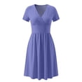 thumbnail image 7 of Gealkoca Maxi Dress for Women Wrap V Neck Short Sleeve Summer Casual Elegant Flowy Long Dresses Summer Solid Color Beach Vacation Pleated Dress, 7 of 7