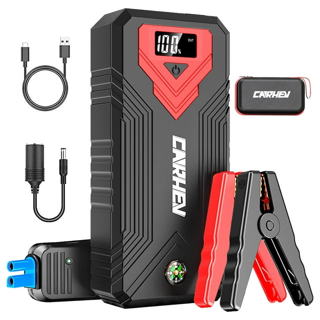 Jump Starter CARHEV 3000A 24000 mAh para gas/diésel de 8.0 litros