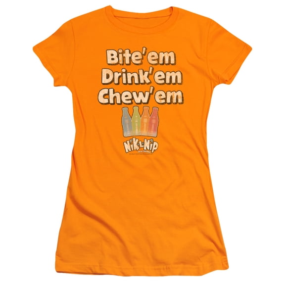 Dubble Bubble Bite Drink Chew S/S Junior Women's T-Shirt Sheer Orange